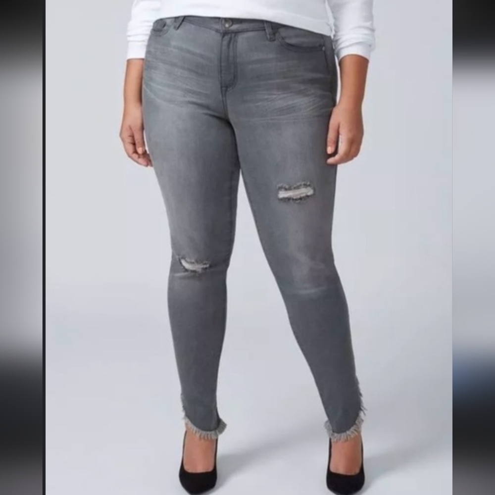 Lane Bryant Gray Skinny Jeans with Distressed Details